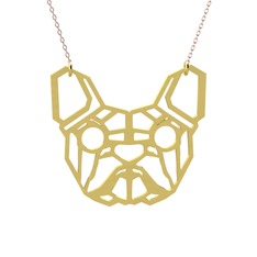 Origami French Bulldog Kolye - 8 ayar altın kolye (40 cm rose altın rolo zincir) #us336u