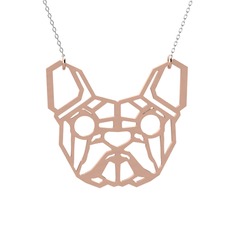 Origami French Bulldog Kolye - 18 ayar rose altın kolye (40 cm beyaz altın rolo zincir) #w1yatb