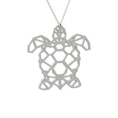Origami Kaplumbağa Kolye - 925 ayar gümüş kolye (40 cm rose altın rolo zincir) #2ue07u