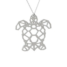 Origami Kaplumbağa Kolye - 14 ayar beyaz altın kolye (40 cm gümüş rolo zincir) #cudugb