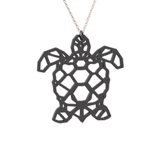 Origami Kaplumbağa Kolye - 925 ayar siyah rodyum kaplama gümüş kolye (40 cm rose altın rolo zincir) #ko5qj2