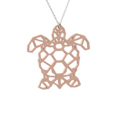 Origami Kaplumbağa Kolye - 14 ayar rose altın kolye (40 cm beyaz altın rolo zincir) #nh2icn