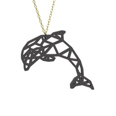 925 ayar siyah rodyum kaplama gümüş kolye (40 cm altın rolo zincir)