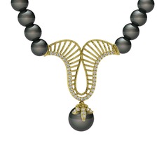 Norah İnci Kolye - Siyah inci ve swarovski 925 ayar altın kaplama gümüş kolye #113x4wv