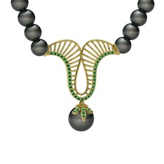 Norah İnci Kolye - Siyah inci ve yeşil kuvars 18 ayar altın kolye #12cx5k6