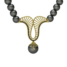 Norah İnci Kolye - Siyah inci ve siyah zirkon 18 ayar altın kolye #172tvrz
