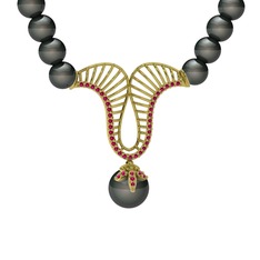 Norah İnci Kolye - Siyah inci ve rodolit garnet 8 ayar altın kolye #17tw43x