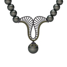 Norah İnci Kolye - Siyah inci ve peridot 925 ayar siyah rodyum kaplama gümüş kolye #1e4yw8k