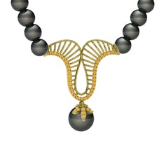Norah İnci Kolye - Siyah inci ve sitrin 8 ayar altın kolye #1jwpc9c