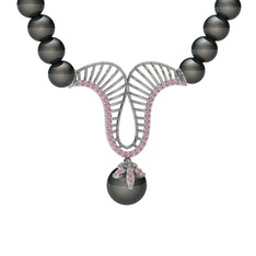 Norah İnci Kolye - Siyah inci ve pembe kuvars 14 ayar beyaz altın kolye #1kcksc