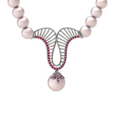 Norah İnci Kolye - Pembe inci ve rodolit garnet 14 ayar beyaz altın kolye #1l74pe1