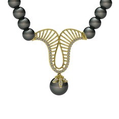 Norah İnci Kolye - Siyah inci ve pırlanta 925 ayar altın kaplama gümüş kolye (0.378 karat) #8j4ah1