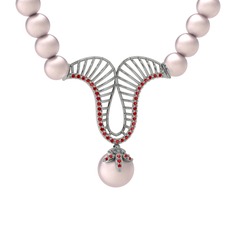 Norah İnci Kolye - Pembe inci ve garnet 18 ayar beyaz altın kolye #i3mwyb
