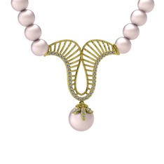 Norah İnci Kolye - Pembe inci ve pırlanta 8 ayar altın kolye (0.378 karat) #uc5gc