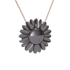Ay Çiçeği Kolye - 925 ayar siyah rodyum kaplama gümüş kolye (40 cm rose altın rolo zincir) #6x8hfc