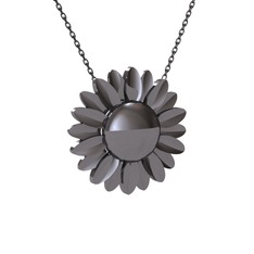 Ay Çiçeği Kolye - 925 ayar siyah rodyum kaplama gümüş kolye (40 cm gümüş rolo zincir) #8rtwyp