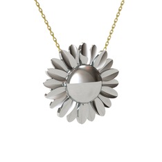 Ay Çiçeği Kolye - 18 ayar beyaz altın kolye (40 cm gümüş rolo zincir) #l33l27