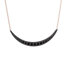 Lali Ay Kolye - Siyah zirkon 925 ayar siyah rodyum kaplama gümüş kolye (40 cm rose altın rolo zincir) #130akgp