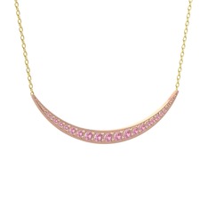 Lali Ay Kolye - Pembe kuvars 8 ayar rose altın kolye (40 cm altın rolo zincir) #13no8us