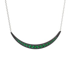 Lali Ay Kolye - Yeşil kuvars 925 ayar siyah rodyum kaplama gümüş kolye (40 cm beyaz altın rolo zincir) #142hawo