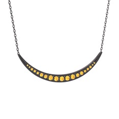 Lali Ay Kolye - Sitrin 925 ayar siyah rodyum kaplama gümüş kolye (40 cm gümüş rolo zincir) #18ahi5e