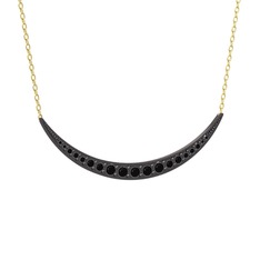 Lali Ay Kolye - Siyah zirkon 925 ayar siyah rodyum kaplama gümüş kolye (40 cm altın rolo zincir) #1ayp91s