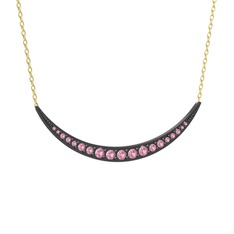 Lali Ay Kolye - Pembe kuvars 925 ayar siyah rodyum kaplama gümüş kolye (40 cm gümüş rolo zincir) #1guer2b