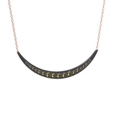 Lali Ay Kolye - Peridot 925 ayar siyah rodyum kaplama gümüş kolye (40 cm rose altın rolo zincir) #1l69c6c