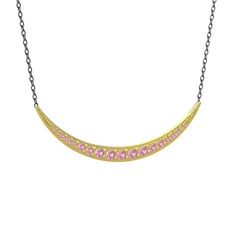 Lali Ay Kolye - Pembe kuvars 925 ayar altın kaplama gümüş kolye (40 cm gümüş rolo zincir) #1ql63bb