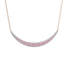 Pembe kuvars 18 ayar beyaz altın kolye (40 cm rose altın rolo zincir)