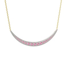 Lali Ay Kolye - Pembe kuvars 18 ayar beyaz altın kolye (40 cm gümüş rolo zincir) #1tazxof