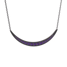 Lali Ay Kolye - Ametist 925 ayar siyah rodyum kaplama gümüş kolye (40 cm gümüş rolo zincir) #1v2njsl