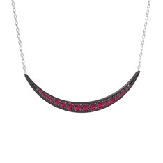 Lali Ay Kolye - Rodolit garnet 925 ayar siyah rodyum kaplama gümüş kolye (40 cm beyaz altın rolo zincir) #1xbq1u5