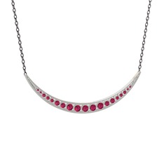 Lali Ay Kolye - Rodolit garnet 8 ayar beyaz altın kolye (40 cm gümüş rolo zincir) #1ygey1n