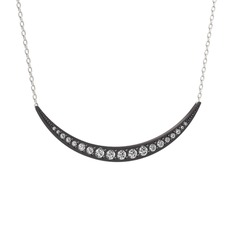 Lali Ay Kolye - Swarovski 925 ayar siyah rodyum kaplama gümüş kolye (40 cm beyaz altın rolo zincir) #1yoaj10