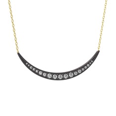 Lali Ay Kolye - Pırlanta 925 ayar siyah rodyum kaplama gümüş kolye (1.14 karat, 40 cm altın rolo zincir) #2dp602