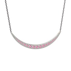 Lali Ay Kolye - Pembe kuvars 18 ayar beyaz altın kolye (40 cm gümüş rolo zincir) #e871z5