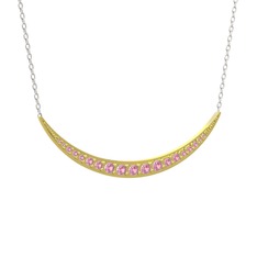 Lali Ay Kolye - Pembe kuvars 8 ayar altın kolye (40 cm beyaz altın rolo zincir) #n5jpjk