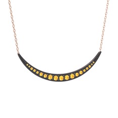 Lali Ay Kolye - Sitrin 925 ayar siyah rodyum kaplama gümüş kolye (40 cm rose altın rolo zincir) #o5bjvi