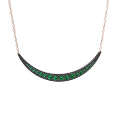 Lali Ay Kolye - Yeşil kuvars 925 ayar siyah rodyum kaplama gümüş kolye (40 cm rose altın rolo zincir) #olppkj