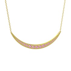 Lali Ay Kolye - Pembe kuvars 8 ayar altın kolye (40 cm gümüş rolo zincir) #ot3eac