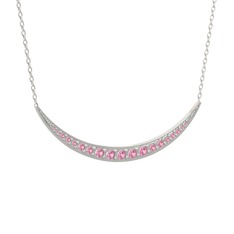 Lali Ay Kolye - Pembe kuvars 18 ayar beyaz altın kolye (40 cm beyaz altın rolo zincir) #qh0wdh