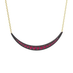 Lali Ay Kolye - Rodolit garnet 925 ayar siyah rodyum kaplama gümüş kolye (40 cm altın rolo zincir) #tquka