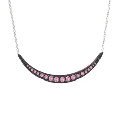 Lali Ay Kolye - Pembe kuvars 925 ayar siyah rodyum kaplama gümüş kolye (40 cm beyaz altın rolo zincir) #x1eqdg