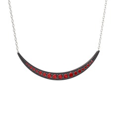 Lali Ay Kolye - Garnet 925 ayar siyah rodyum kaplama gümüş kolye (40 cm gümüş rolo zincir) #xn20gm