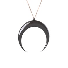 Hilal Kolye - 925 ayar siyah rodyum kaplama gümüş kolye (40 cm rose altın rolo zincir) #136e3s1