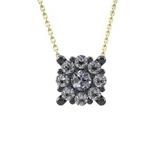Yalancı Tektaş Kolye - Swarovski 925 ayar siyah rodyum kaplama gümüş kolye (40 cm altın rolo zincir) #101bbth