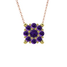 Yalancı Tektaş Kolye - Ametist 14 ayar altın kolye (40 cm gümüş rolo zincir) #10nltnl