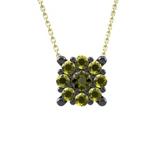 Yalancı Tektaş Kolye - Peridot 925 ayar siyah rodyum kaplama gümüş kolye (40 cm altın rolo zincir) #11imqjl