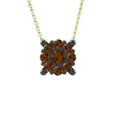 Yalancı Tektaş Kolye - Dumanlı kuvars 925 ayar siyah rodyum kaplama gümüş kolye (40 cm altın rolo zincir) #11ip7kh